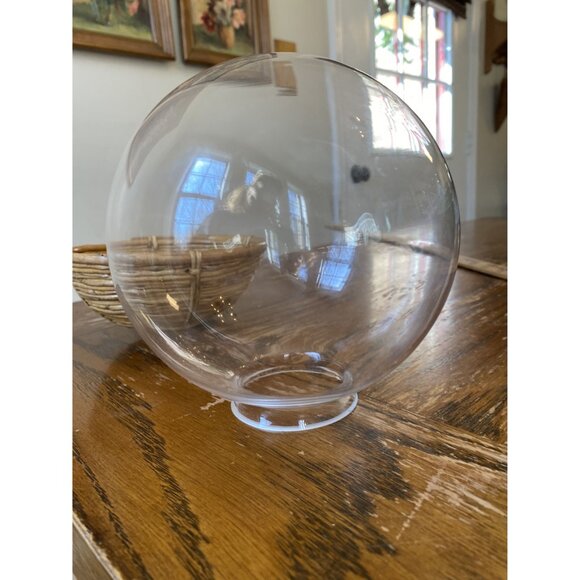 Clear Glass Globe With Woven Rattan Basket Decorative Display - Picture 3 of 5